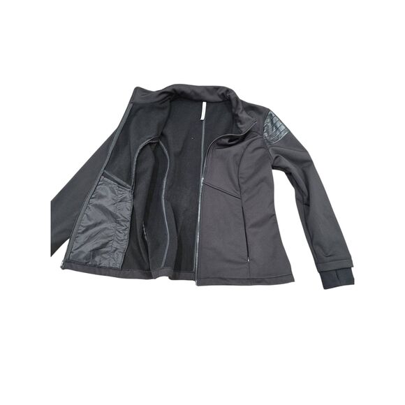 Fabletics Bray Moto Jacket Black Women’s XL NWT Faux Leather Detail Zip Up Activ - Picture 9 of 12